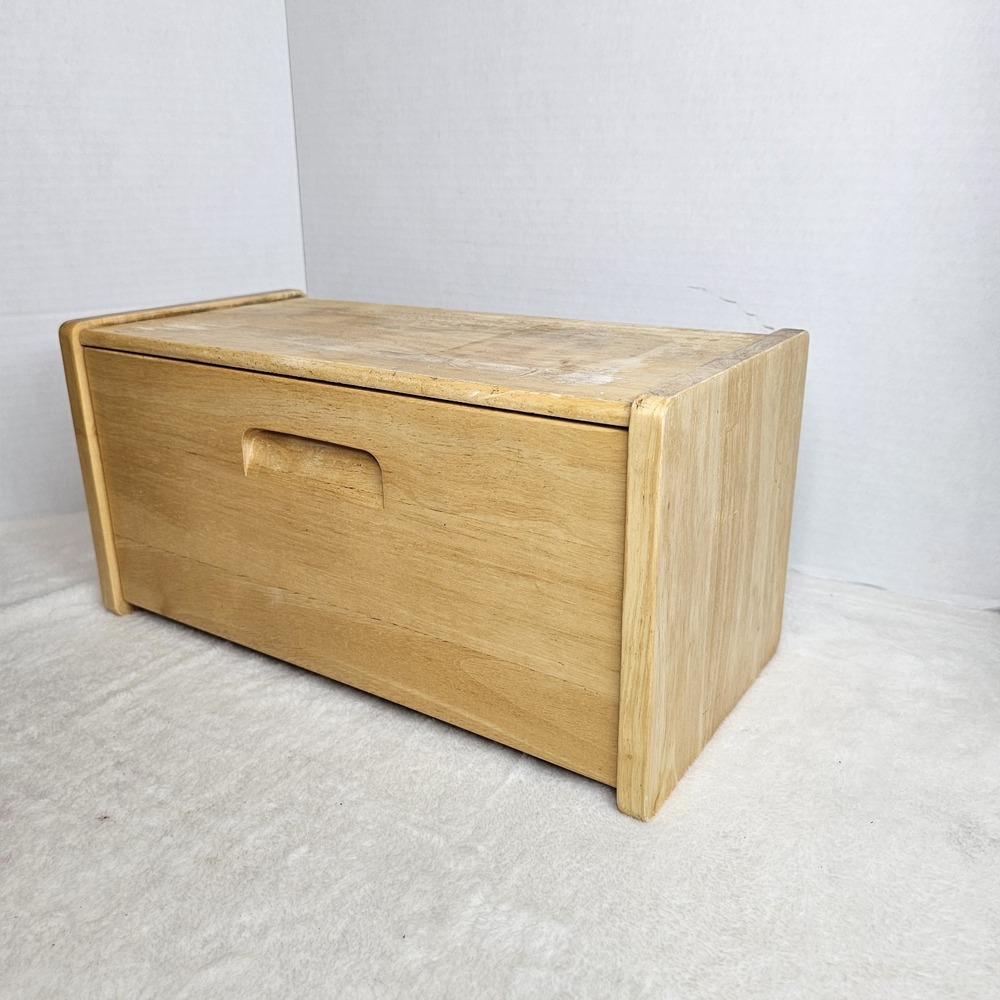 Wooden Bread Box Pull Down Door Vintage